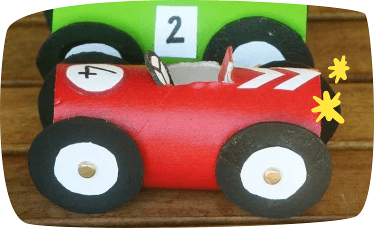 red race car made of carboard roll