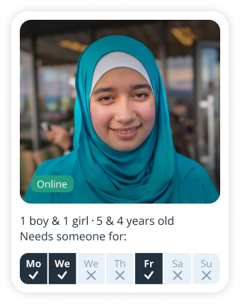 Parent profile on Sitly looking for a babysitter for a boy of 5 years old and a girl of 4 years old
