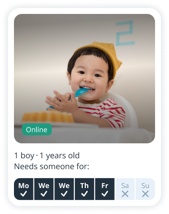 Parent profile on Sitly looking for a babysitter for a boy of 1 year old