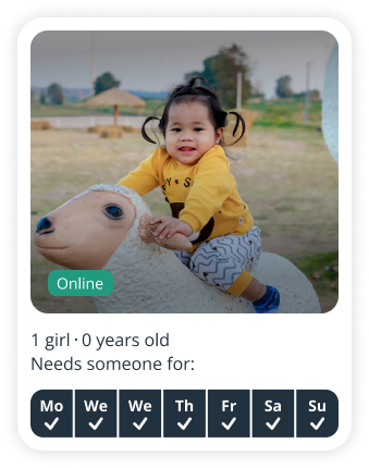 Parent profile on Sitly looking for a babysitter for a girl under 1 year old