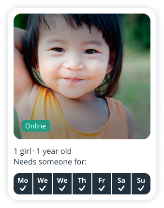 Parent profile on Sitly looking for a babysitter for a girl of 1 year old